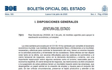 El BOE recoge un paquete de medidas urgentes para la reactivación económica