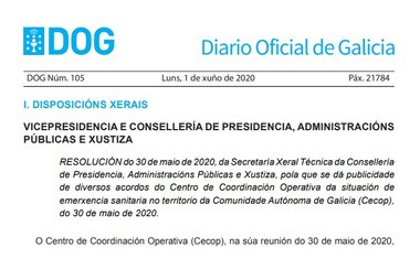 Ampliación en Galicia de la capacidad para consumo en el interior de los locales del 40 % al 50 %