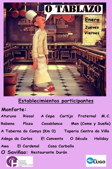 Veinte establecimientos de la Ribeira Sacra participan este mes en El Tablazo