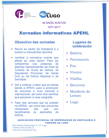 Baleira acogerá la primera jornada informativa de la APEHL sobre legislación relativa al sector 